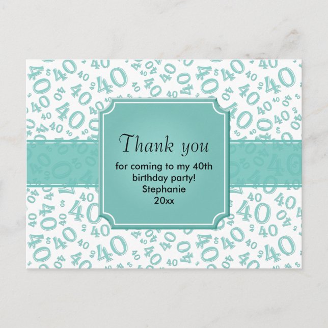 Carte Postale Merci 40 Motif Numéro Sarcelle/Blanc (Devant)