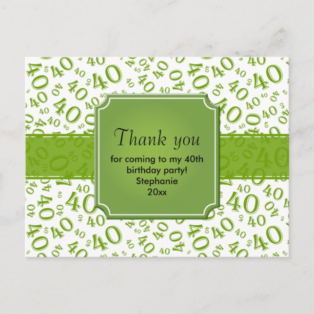 Carte Postale Merci 40 Motif Numéro Vert/Blanc (Devant)