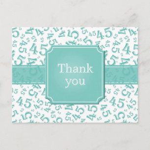 Carte Postale Merci 45 Motif de nombre sarcelle/blanc