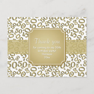 Carte Postale Merci 50 Motif de Nombre Aléatoire Or/Blanc