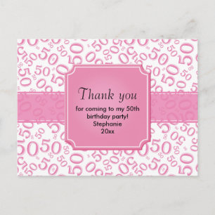 Carte Postale Merci 50 motifs de nombres aléatoires rose/blanc