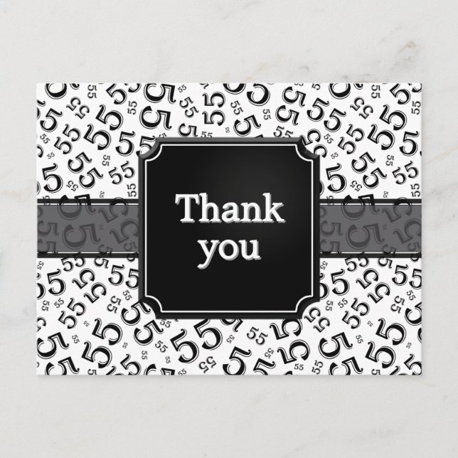 Carte Postale Merci 55 Motif de Numéro Noir/Blanc (Devant)