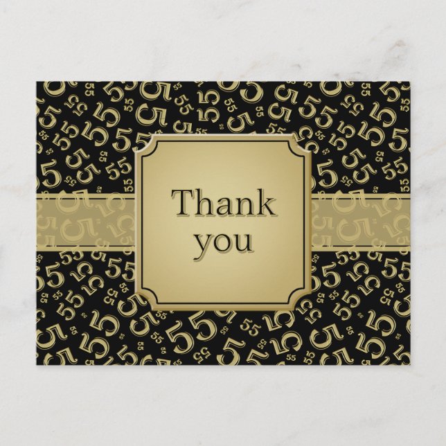Carte Postale Merci 55 Motif de Numéro Noir/Or (Devant)