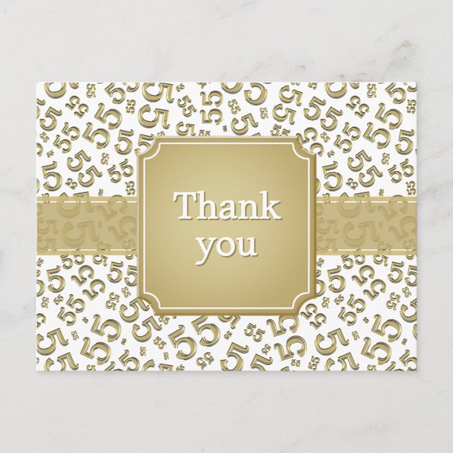 Carte Postale Merci 55 Motif Numéro Or/Blanc (Devant)