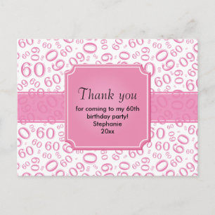 Carte Postale Merci 60 motif de nombres aléatoires rose/blanc