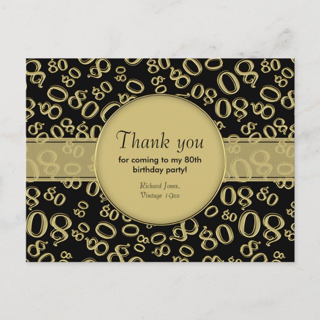 Carte Postale Merci : 80e Motif du numéro d'anniversaire Gold/Bl (Devant)
