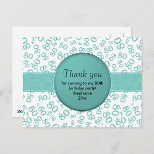 Carte Postale Merci : 80e Turquoise/Blanc Numéro d'anniversaire 