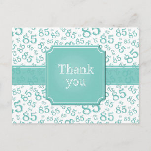 Carte Postale Merci 85 Motif de nombres Turquoise/Blanc