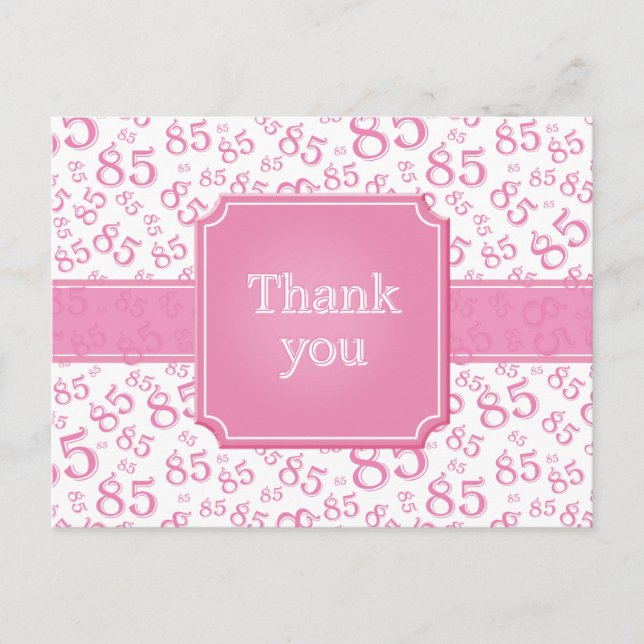 Carte Postale Merci 85 Motif de Numéros Rose/Blanc (Devant)