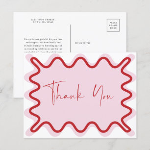 Carte postale Merci à bordure rouge rose