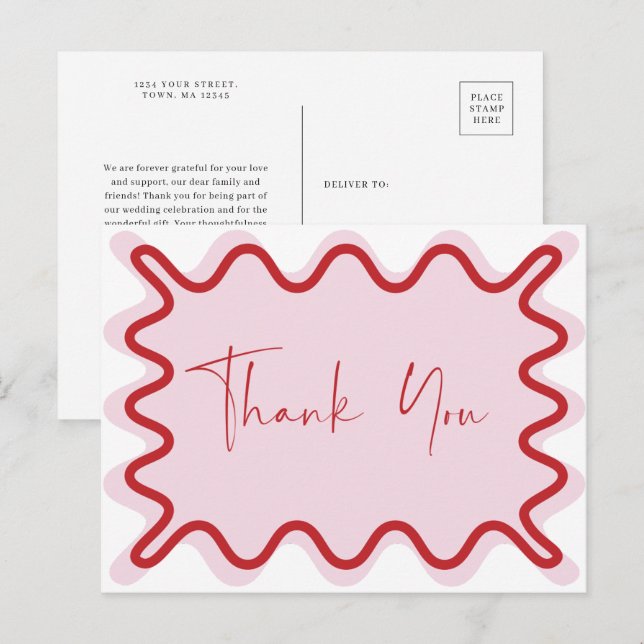 Carte postale Merci à bordure rouge rose (Devant / Derrière)