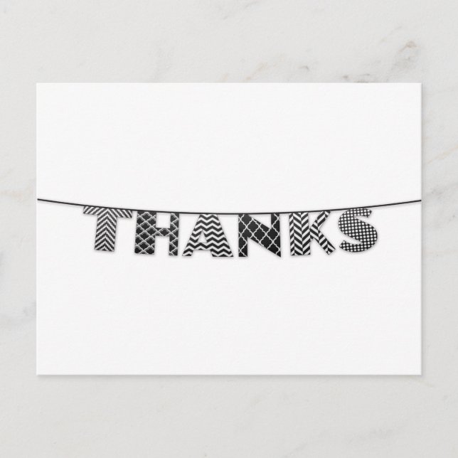 Carte Postale Merci à Bunting Patterned noir et blanc (Devant)