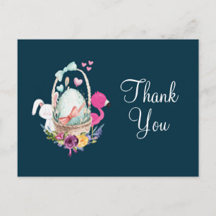 Carte Postale Merci à la fête du baby shower, Flaingo & Bunny Pa