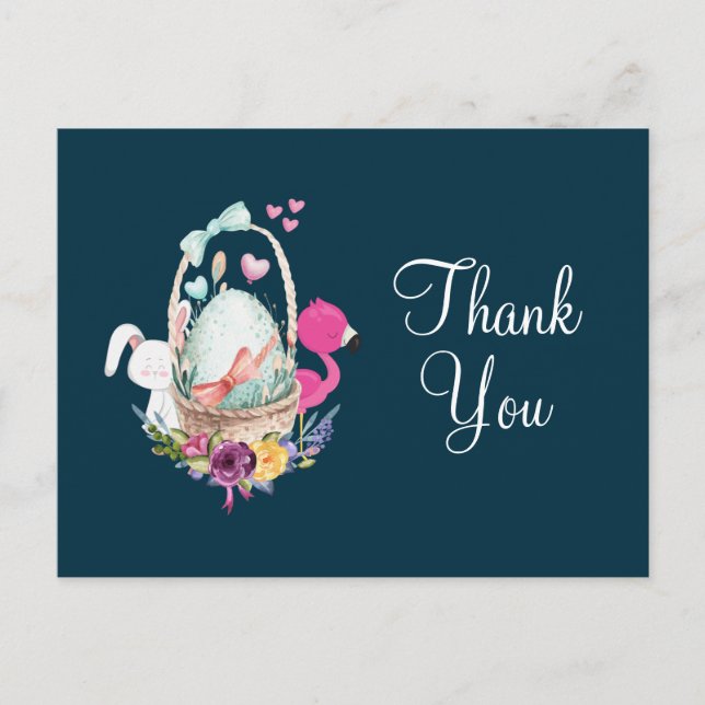 Carte Postale Merci à la fête du baby shower, Flaingo & Bunny Pa (Devant)