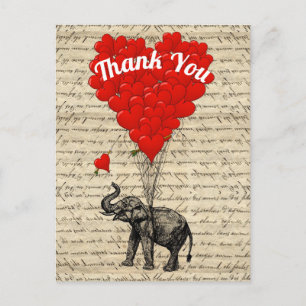 Carte Postale Merci amour cœur ballons et éléphant