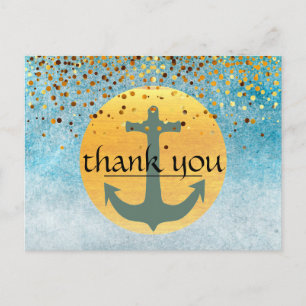 Carte Postale Merci Ancre nautique Confetti Parties scintillant
