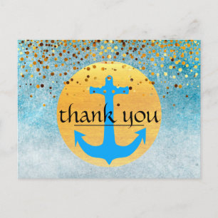 Carte Postale Merci Ancre nautique Confetti Parties scintillant 