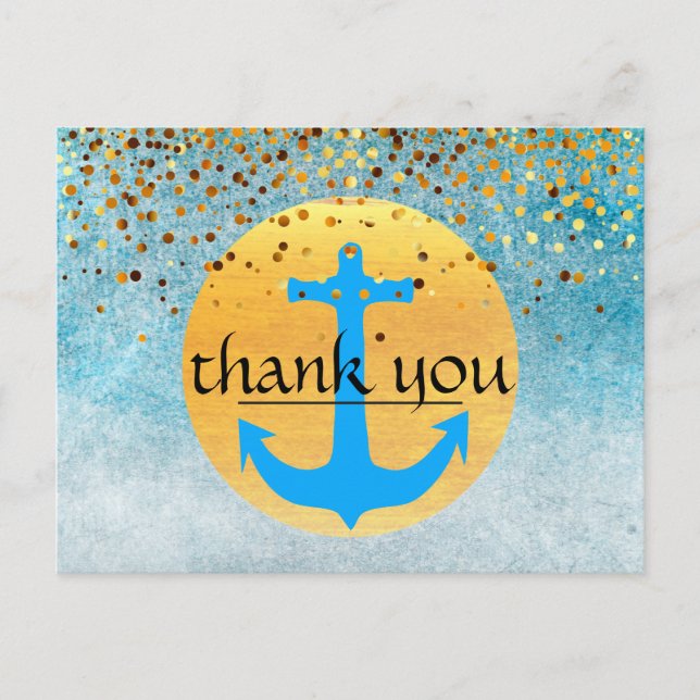 Carte Postale Merci Ancre nautique Confetti Parties scintillant  (Devant)