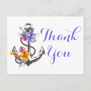 Carte Postale Merci Ancre Naútíque Mariage Plage Marin