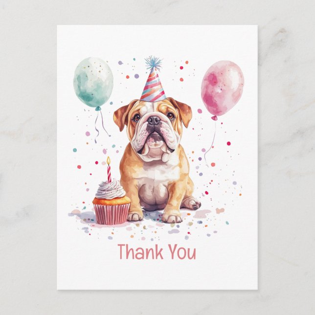 Carte Postale Merci Anniversaire Bouledogue Anglais (Devant)