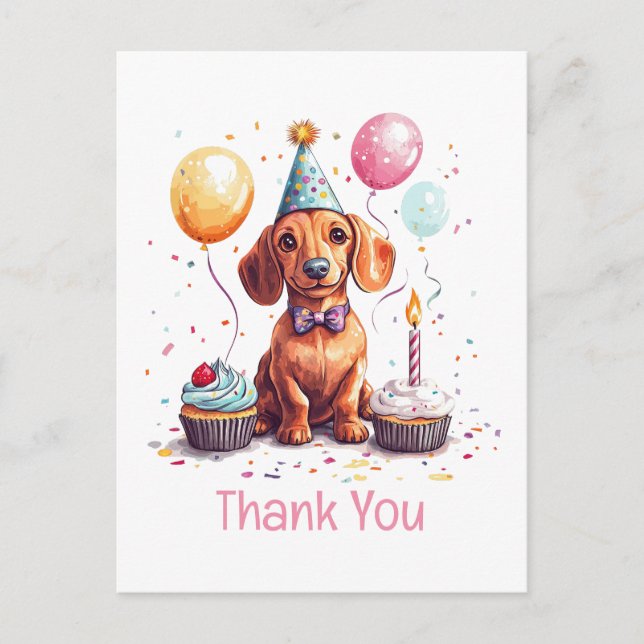 Carte Postale Merci Anniversaire Chien Dachshund  (Devant)