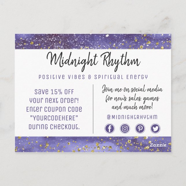 Carte Postale Merci Aquarelle Cycle Lunaire Pleine Lune Nuit (Dos)