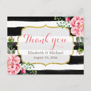 Carte Postale Merci - Aquarelle romantique à rayures florales