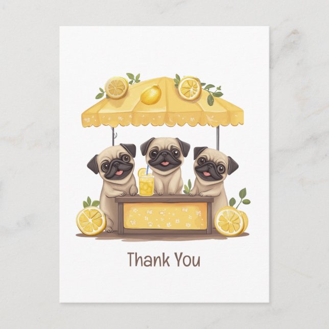 Carte Postale Merci aux chiens Pug Stand de Lemonade (Devant)