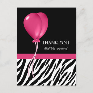 Carte Postale Merci avec Zebra Print et rose Party Ballots