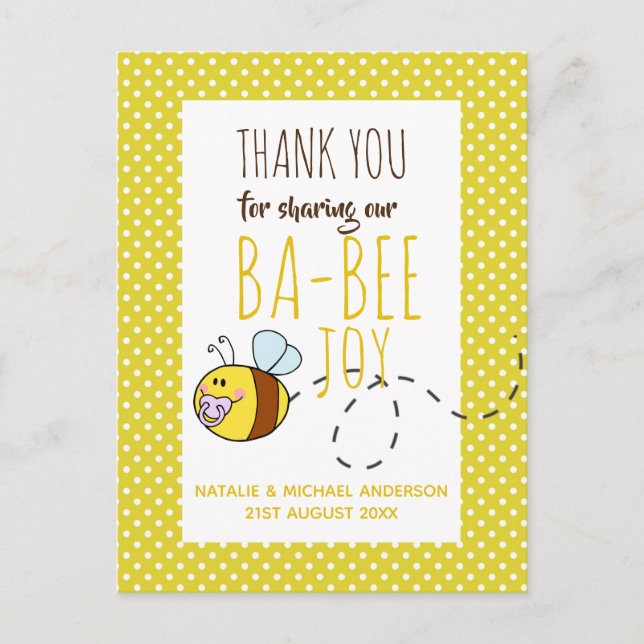 Carte Postale Merci BA-BEE Baby shower Polkadot jaune (Devant)