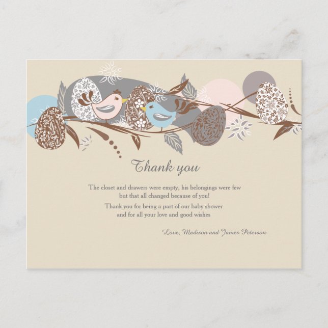 Carte postale Merci Baby shower couple Chicks (Devant)