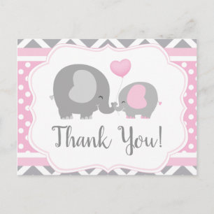 Carte postale Merci Baby shower Eléphant fille