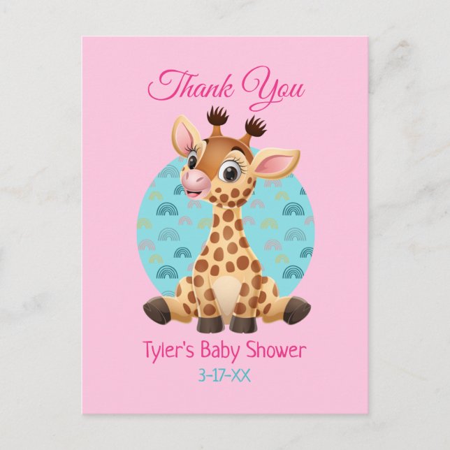 Carte Postale Merci baby shower, Giraffe do-it-yourself Nom et m (Devant)