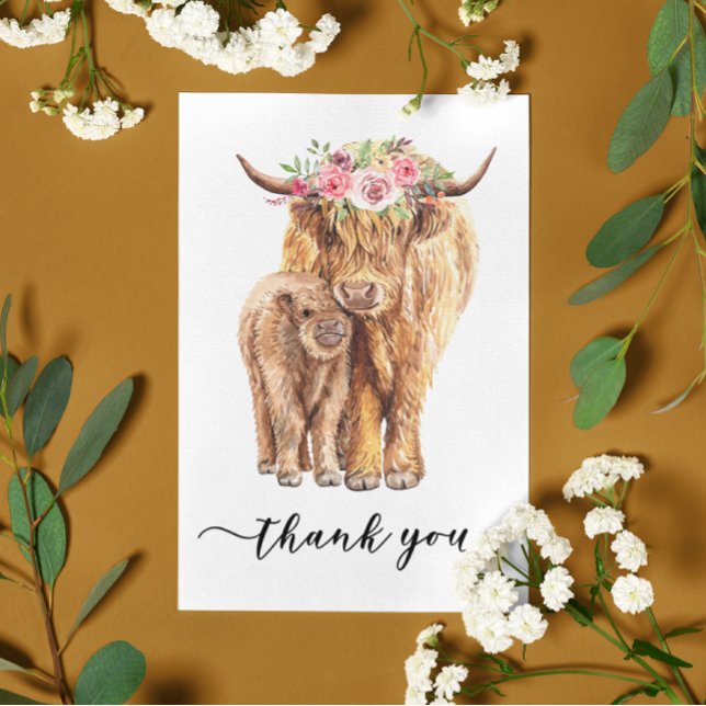 Carte Postale Merci Baby shower Highland Cow (Créateur téléchargé)