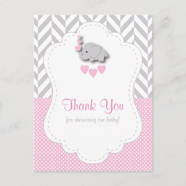 Carte Postale Merci Baby shower rose, gris blanc (Devant)