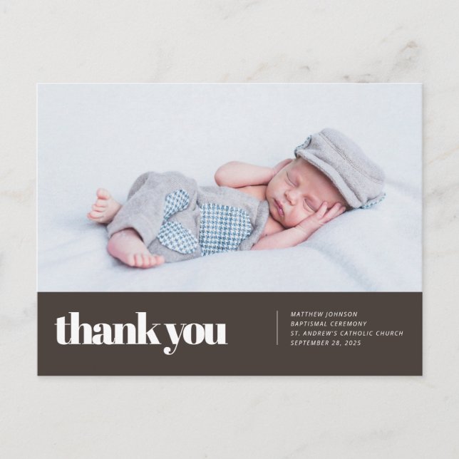 Carte Postale Merci Baptismal photo moderne et simple (Devant)
