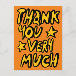 Carte Postale MERCI BEAUCOUP Bubble Letters Jaune Orange