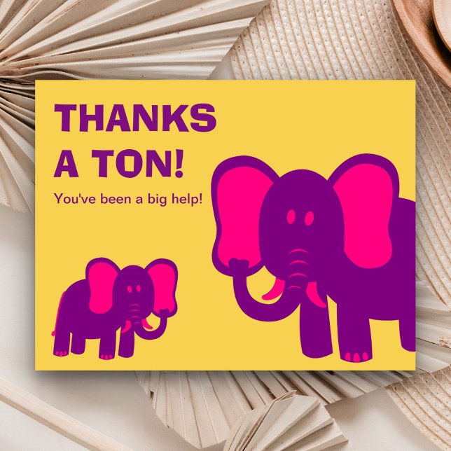 Carte Postale Merci Beaucoup | Éléphants Roses Mignons Merci (Créateur téléchargé)