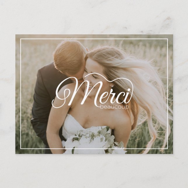 Carte Postale Merci Beaucoup White Script Mariage photo moderne (Devant)