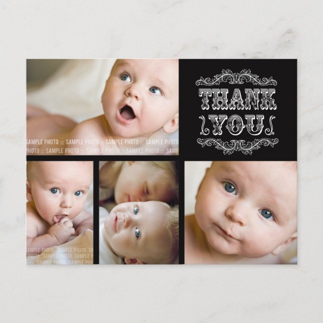 CARTE POSTALE MERCI BÉBÉ PHOTO NOIR ET BLANC VINTA (Devant)