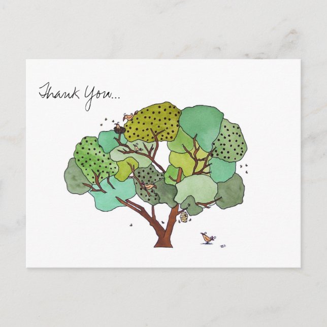 Carte postale Merci Bird and Bees Watercolor (Devant)