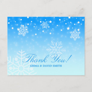 Carte Postale Merci bleu de mariage d'hiver de flocons de neige
