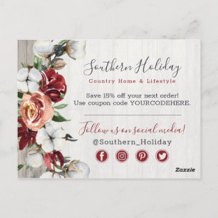 Carte Postale Merci Bois rustique et Coton du Sud