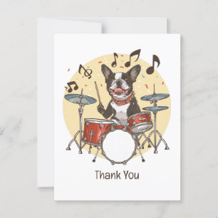 Carte Postale Merci Boston Terrier Chien Jouant de la Batterie