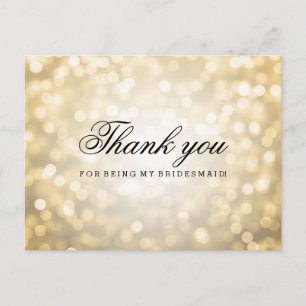 Carte Postale Merci Bridesmaid Gold Parties scintillant lumières