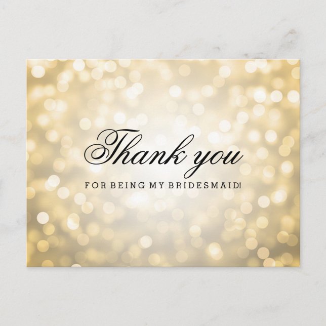 Carte Postale Merci Bridesmaid Gold Parties scintillant lumières (Devant)