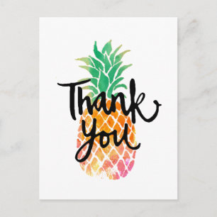 Carte Postale merci calligraphie sur l'ananas aquarelle