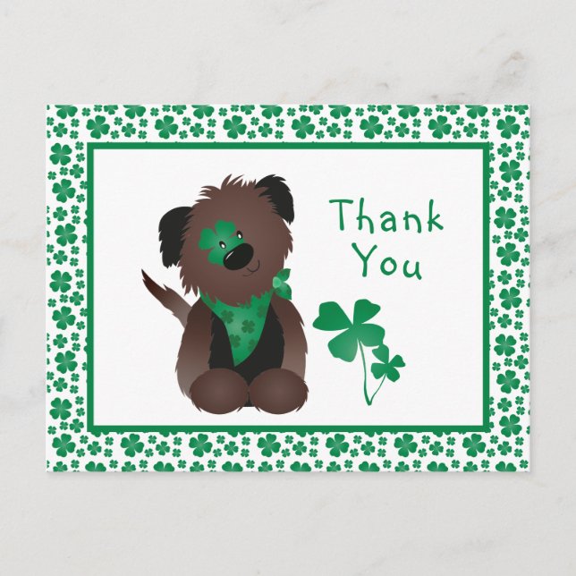 Carte Postale Merci Chien Shamrock Vert (Devant)