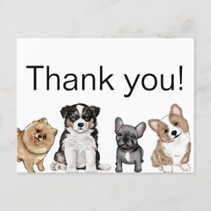 Carte Postale Merci chiot, Corgi, Bouledogue français, Pomerania