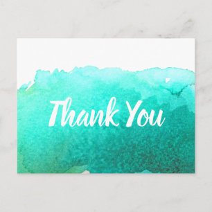 Carte Postale Merci citation turquoise d'aquarelle bleue
